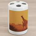 thumbnail image 1 of Giraffe Ceramic Toothbrush Holder, Sunset with Indigenous Animals Photo, Decorative Versatile Countertop for Bathroom, 4.5" X 2.7", Orange Burnt Orange, 1 of 4