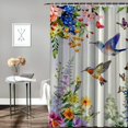 thumbnail image 3 of Orinice Watercolor Flower Hummingbird Shower Curtain Spring Bird Butterfly Floral Plant Nature Modern Home Bathroom Bathtub Decor Waterproof Fabric  White, 3 of 7