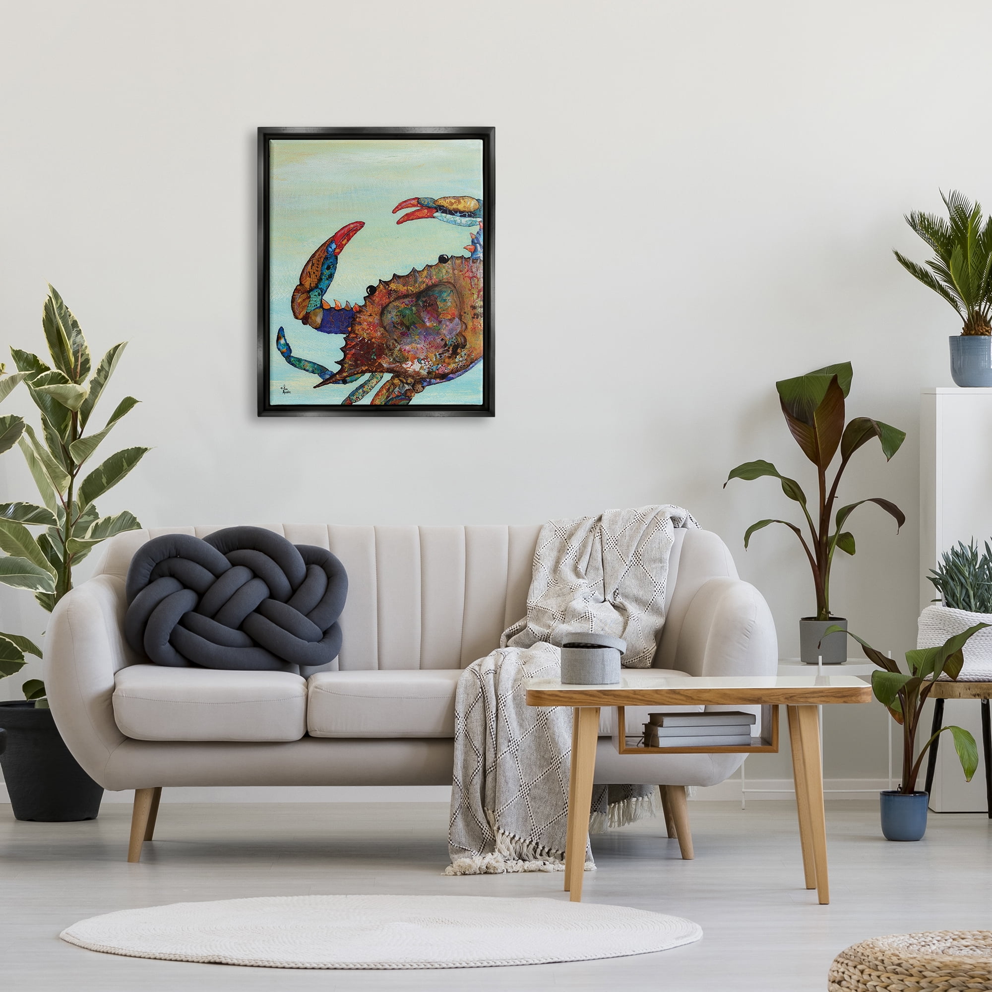 Stupell Industries Colorful Crab on Sand Aquatic Animal Painting Jet Black Framed Floating Canvas Wall Art, 24x30, by Lisa Morales