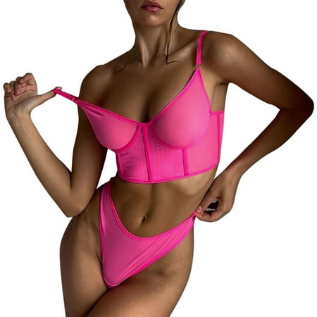 

Vedolay Women S Lingerie Women Garter Lingerie Strappy Teddy Naughty Bodysuit Exotic One Piece Underwear Sheer Mesh Halter Catsuit Hot Pink XL