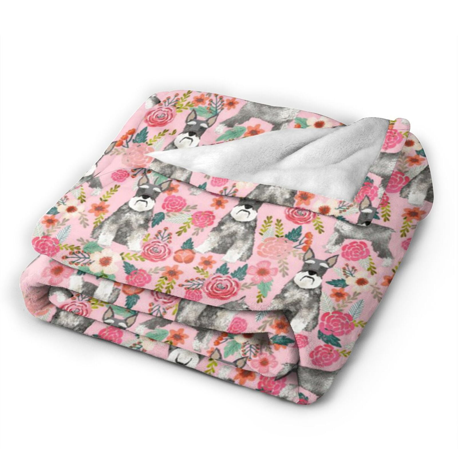 Wijzvio Schnauzer Dogs Flower Floral Throw Blanket Soft Fuzzy Fleece Blanket For Couch Bed Living Room Decoration 60"X50"