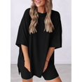thumbnail image 5 of Women's two-piece casual suit summer casual loose shirt cycling shorts match airport travel wear Black L, 5 of 7