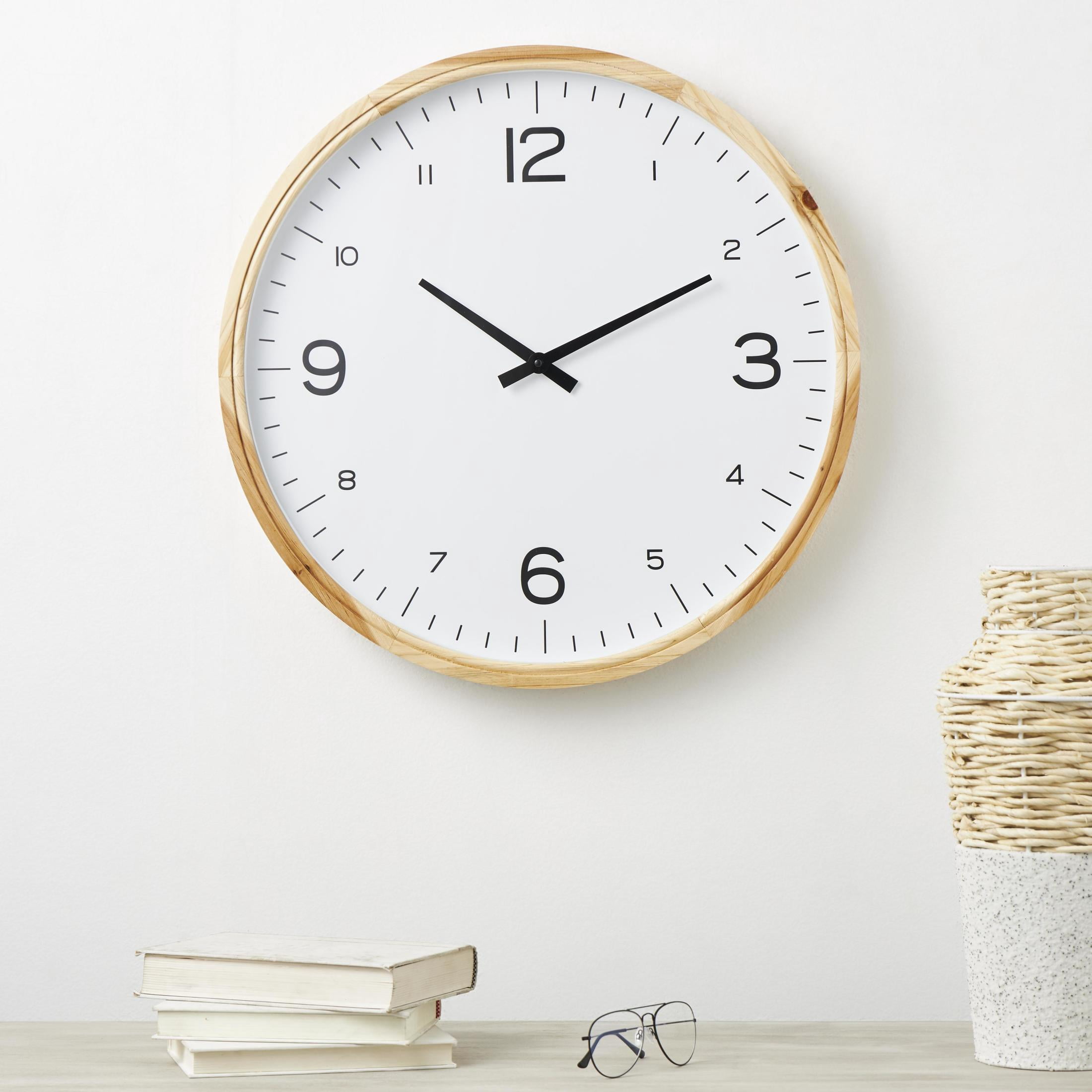 DecMode 23" Light Brown Wood Wall Clock with White Backing