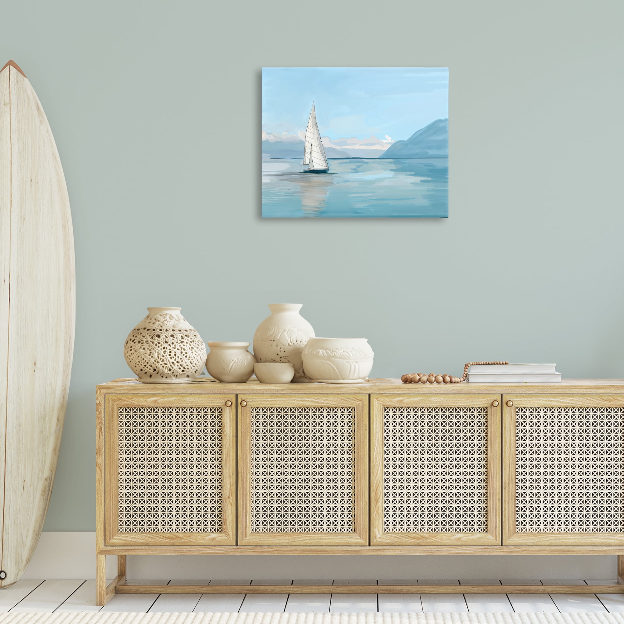 Stupell Industries Peaceful Sailboat on Water Nautical & Beach Painting Wrapped Canvas Art Print Wall Art, 30 x 24
