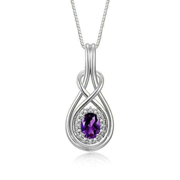 RYLOS Necklace Sterling Silver 925 Love Knot Necklace Gemstone &  Diamonds Pendant 18" Chain 8X6MM Amethyst February Birthstone Womens Jewelry Silver Necklace