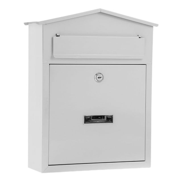 veasfak Wall Mount Lockable Mailbox Letterbox Iron Durability Large Capacity Mail Letter White