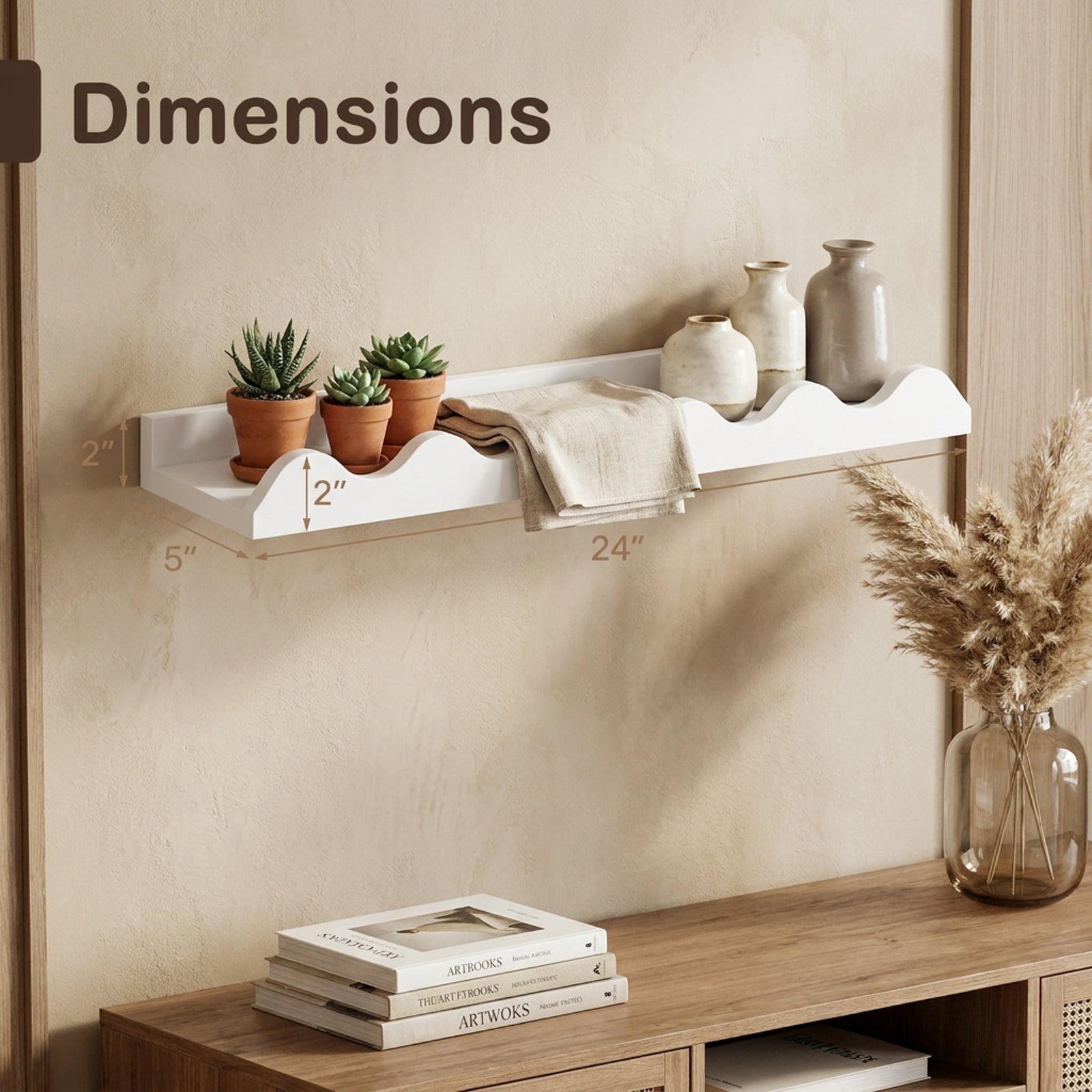 Furnibear 24 Inch Bookshelf Set of 4 Wall-Mounted Picture Ledge Shelf for Living Room Home Office Bedroom Display Storage Shelf, White