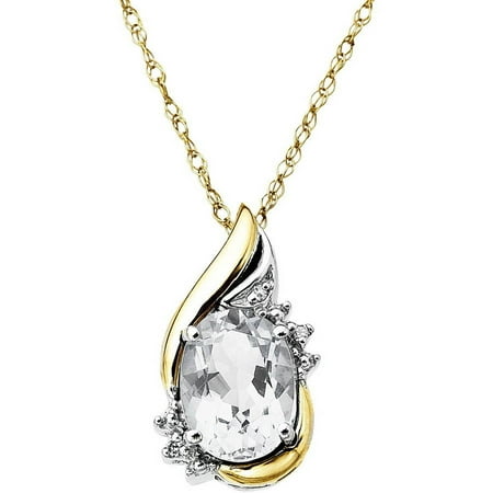 Duet Sterling Silver with 10kt Yellow Gold Oval White Topaz and Diamond Accent Pendant