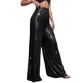 thumbnail image 4 of SLADYGLO Women Sequin High Waist Stretchy Wide Leg Streetwear Long Pants, 4 of 7