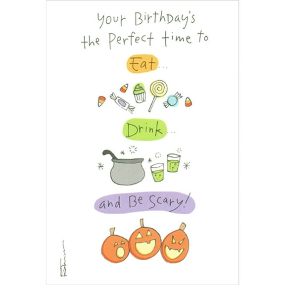 Recycled Paper Greetings Eat Drink And Be Scary Funny / Humorous Halloween Birthday Card