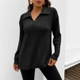 thumbnail image 2 of Bibifish Womens T-Shirts Ribbed Long Sleeve Shirt Collar Tunic Tshirts Soft Relaxed Fit Blouses Comfortable Casual Elegant Workout Outfits, 2 of 5