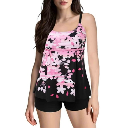 Two Piece Swimsuit For Women Push Up Vintage Retro Ruched High Waist Print Tankinis Set Red Womens Bathing Suits XL