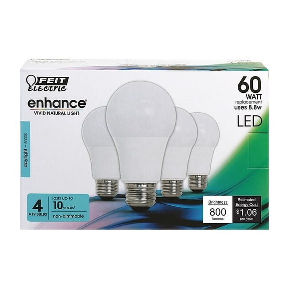 Feit Electric LED,8.8 W,A19,Medium Screw (E26),PK4 OM60/950CA10K/4