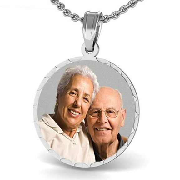 Large Round Pendant W/ Diamond Cut Edge Picture Pendant - 1-1/4 Inch X 1-1/4 Inch - Sterling Silver