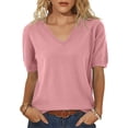 thumbnail image 2 of Short Sleeve Sweater for Women Summer V Neck Pullover Tops Business Casual Lightweight Sweaters Spring Clothes 2026 Pink 2XL, 2 of 5