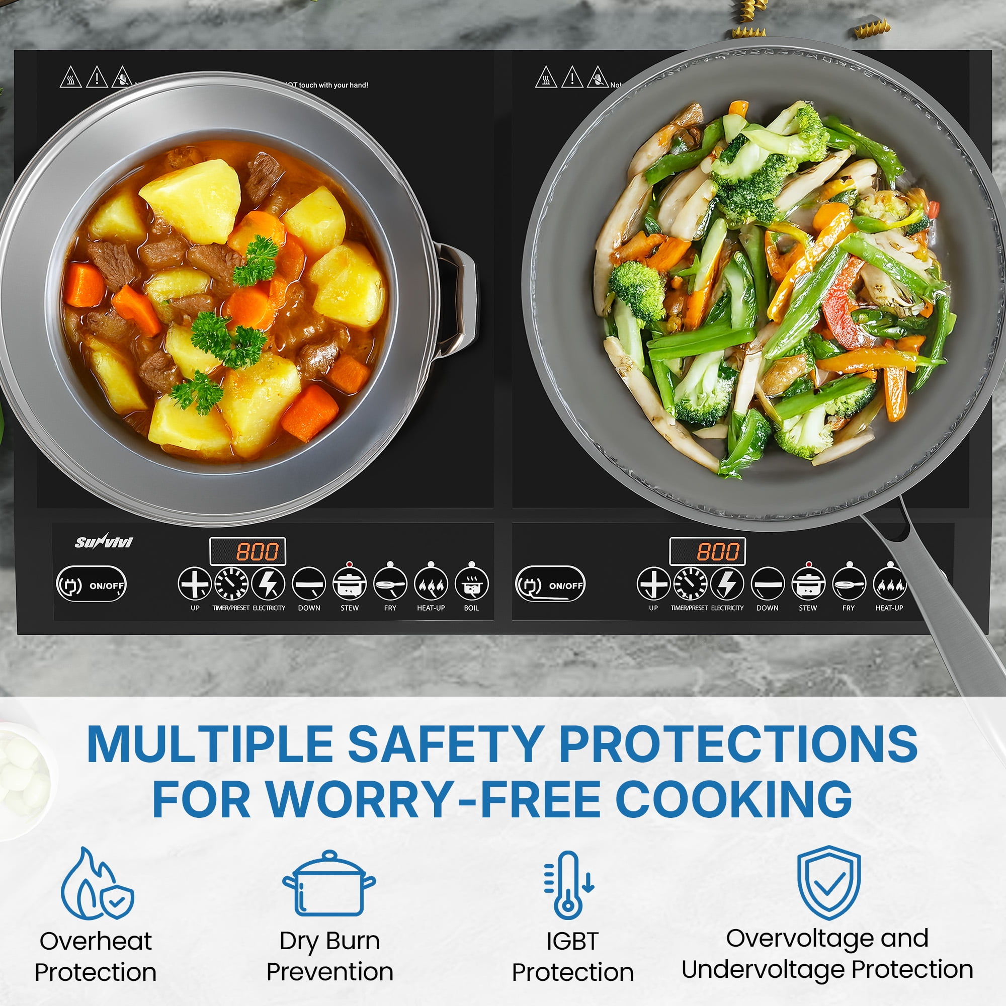 Heynemo Portable Dual Induction Cooktop, 1000W+800W Electric Double Burner Induction Cooker Hot Plate 8 Power 8 Temperature Settings, Countertop Burner with Timer, Black