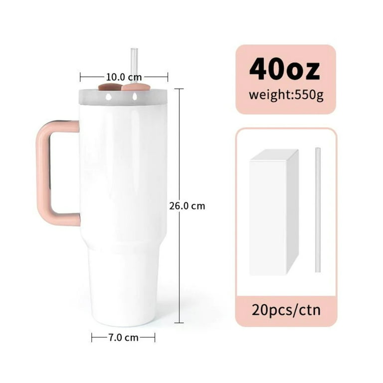 40oz Sublimation Blank Tumbler w/ Handle Stainless Steel, Size: One size, White