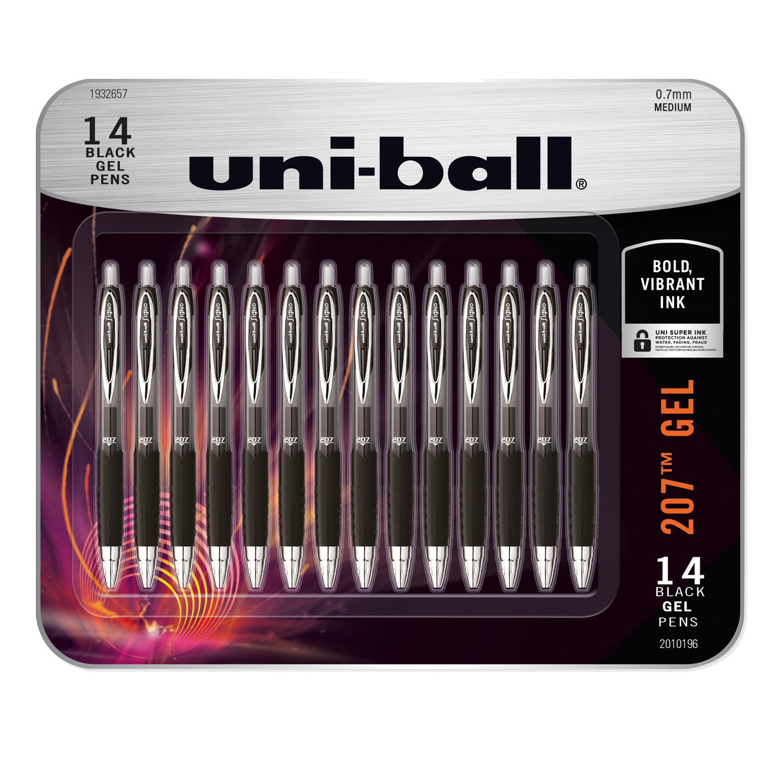 uniball 207 Retractable Roller Ball Gel Pen, Medium Point, Black, 14ct