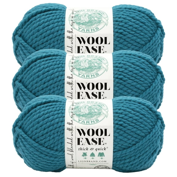 Lion Brand Yarn Wool-Ease Thick & Quick Marine Super Bulky Acrylic, Wool Yarn 3 Pack