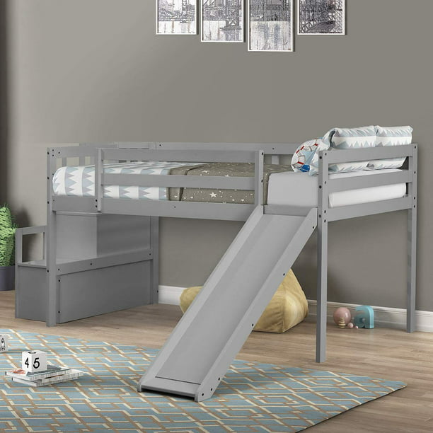Twin Low Loft Bed For Kids With Slide, How To Make A Low Loft Bed In Bloxburg