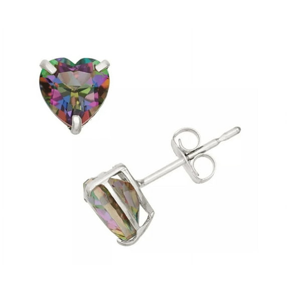 14k White Gold Plated Over Sterling Silver  2 Carat Heart Created Mystic Topaz Stud Earrings