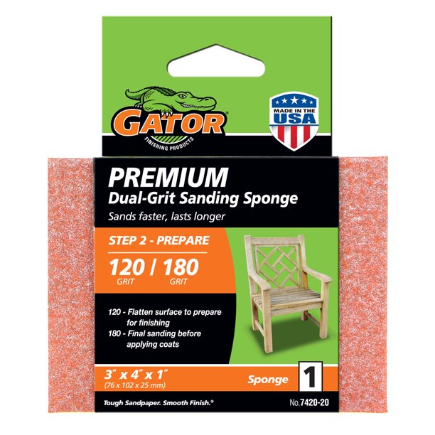 Gator 3Inch x 4Inch Premium Dual Sided Sanding Sponge Block 120/180