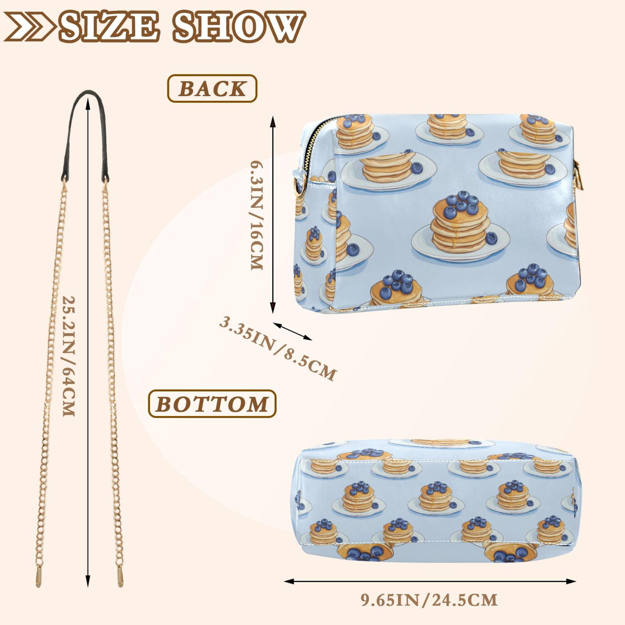 FORMRS Women Crossbody Purse with Chain Strap Vegan Leather Shoulder Handbag, Blueberry Pancake Pattern