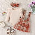 thumbnail image 4 of Gyratedream Toddler Baby Girl Fall Winter Clothes Ruffle Shoulder Long Sleeve Rompers Button Plaid Overall Skirts Headband Outfits, 4 of 12