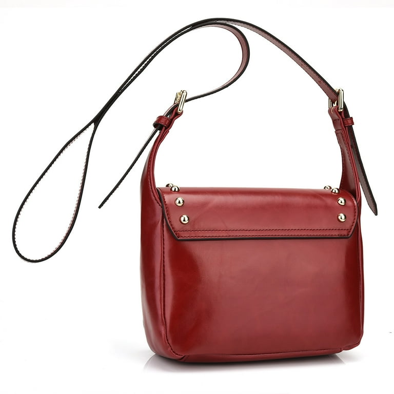 Womens Red Leather Crossbody Saddle Bag Over The Shoulder Purse for Women