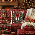 thumbnail image 4 of 3-Pack Christmas Throw Pillow Covers - Red Stripe Bow Wreath Decor for Sofa Bed (18x18"), 4 of 6