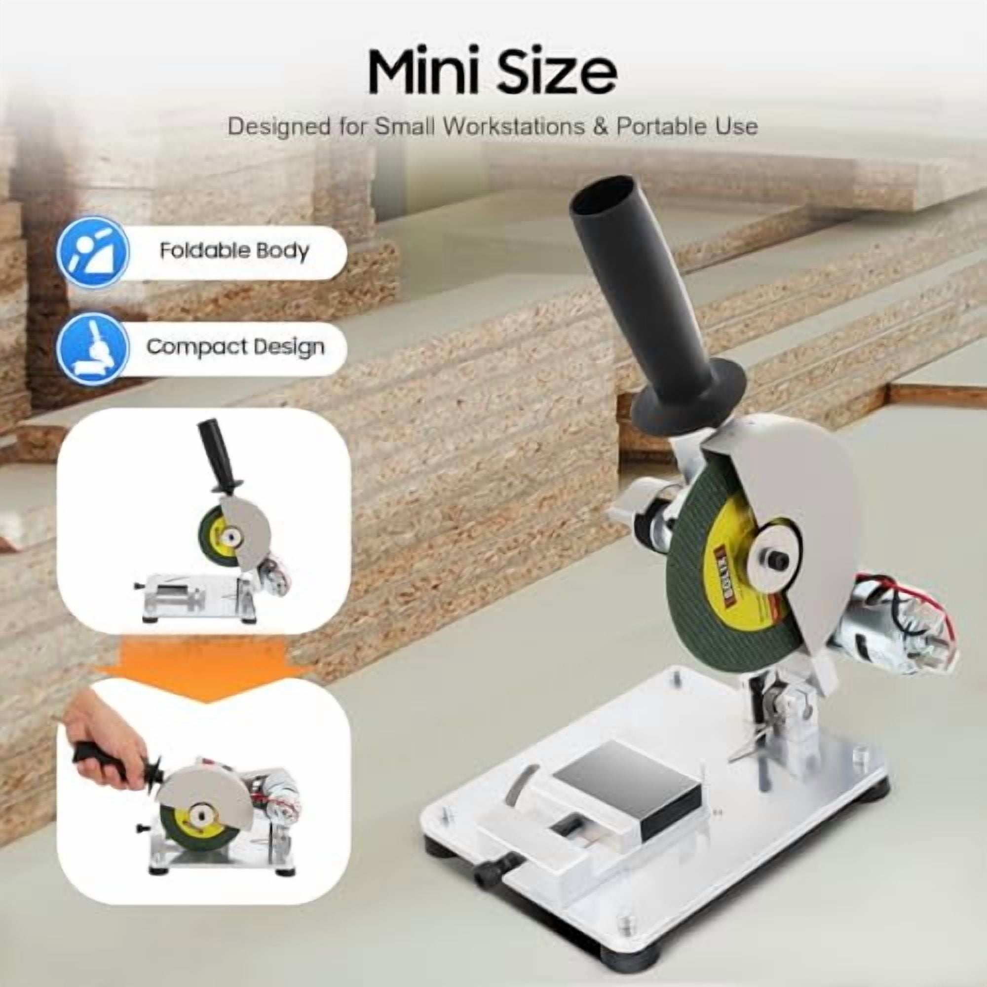 Low Noise Mini Table Saw, 0-45° Adjust-Angle Portable Tabletop Mitre Saw, 96W Manual Chop Saw for Metal Thin Stainless Steel Sheet Iron Sheet Wood Plastic Acrylic