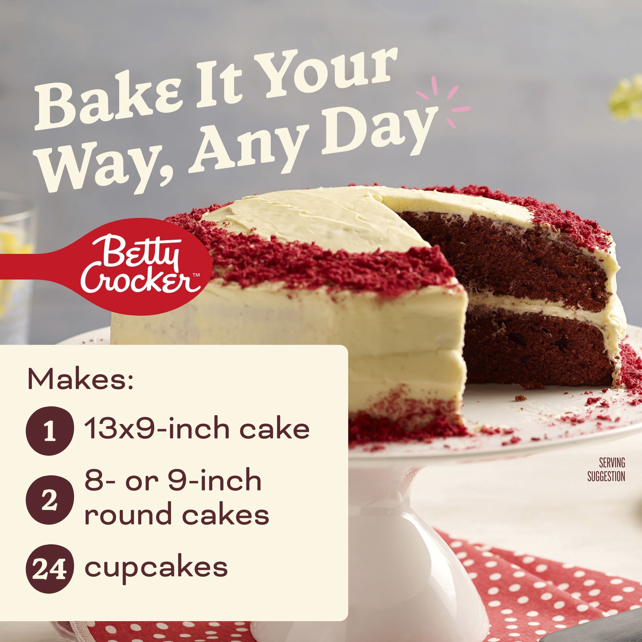 (8 pack) Betty Crocker Delights Super Moist, Red Velvet, Cake Mix, 13.25 oz