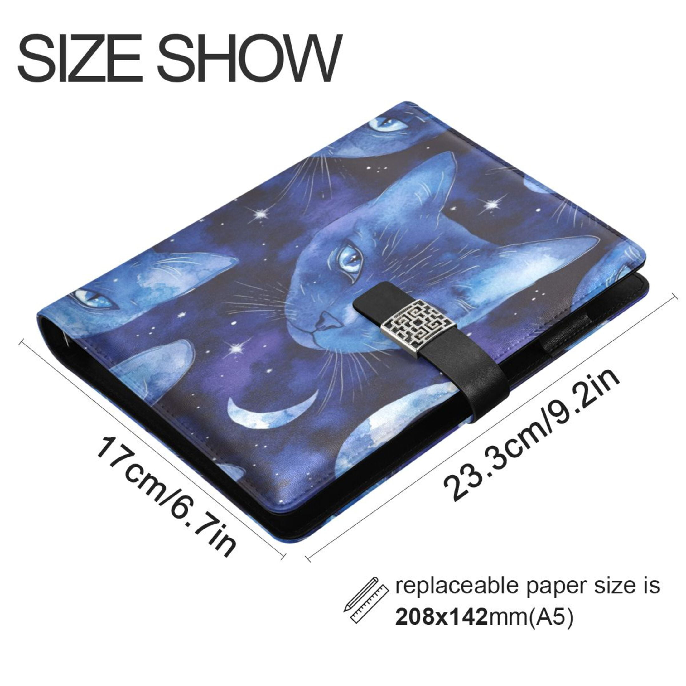 Leather Planner Leather Notebook Notebook Journal Binder Design Pen Pocket Design Convenient for Storage Moonlight Pretty Cat