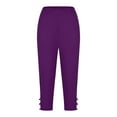 thumbnail image 5 of Jzuxvd Womens High Waist Basic Plain Cotton Linen Soft Capri Leggings Purple 3XL, 5 of 5