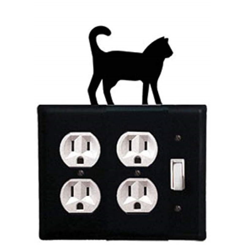 Village Wrought Iron EOOS-6 8 Inch Cat - Double Outlet and Single Switch Cover Black