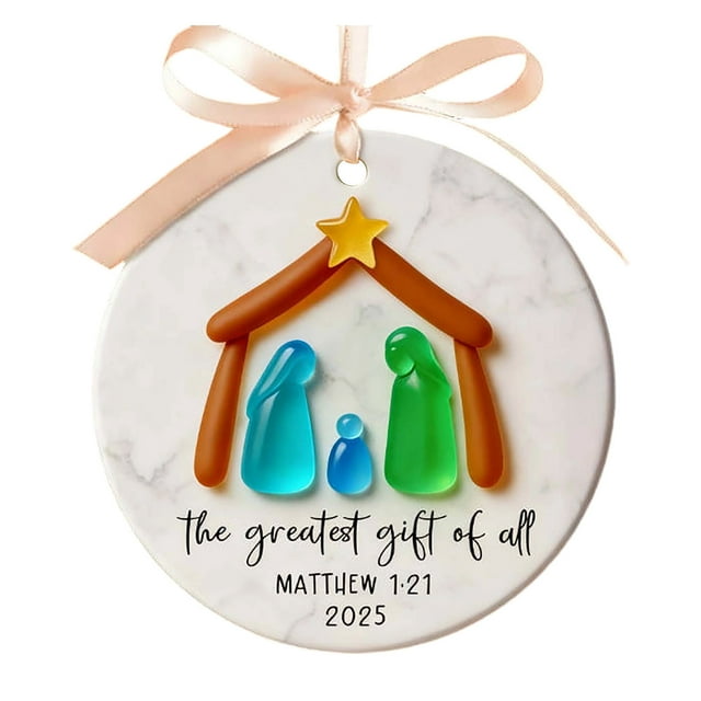 Nativity Scene Christmas Ornament Set Religious Birth Of Jesus Holiday Decoration Handcrafted Tabletop Manger Figurine Display Faith Based Seasonal Keepsake For Home Church Celebration