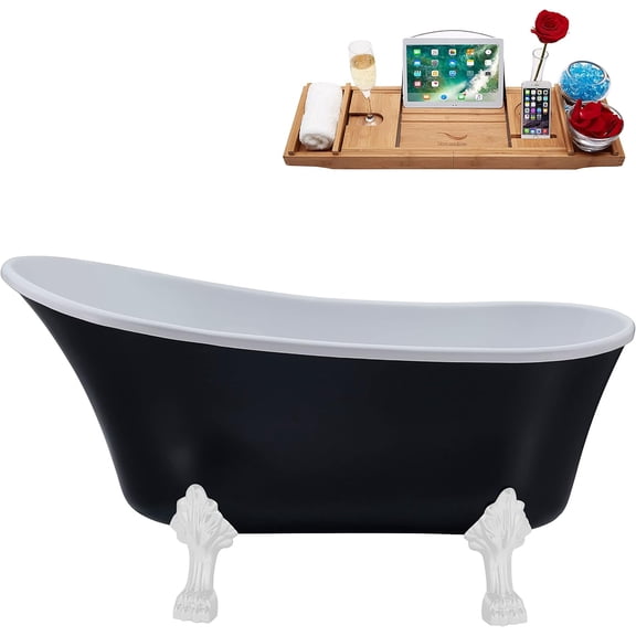 63" Streamline N366WH-IN-WH Clawfoot Tub and Tray With Internal Drain