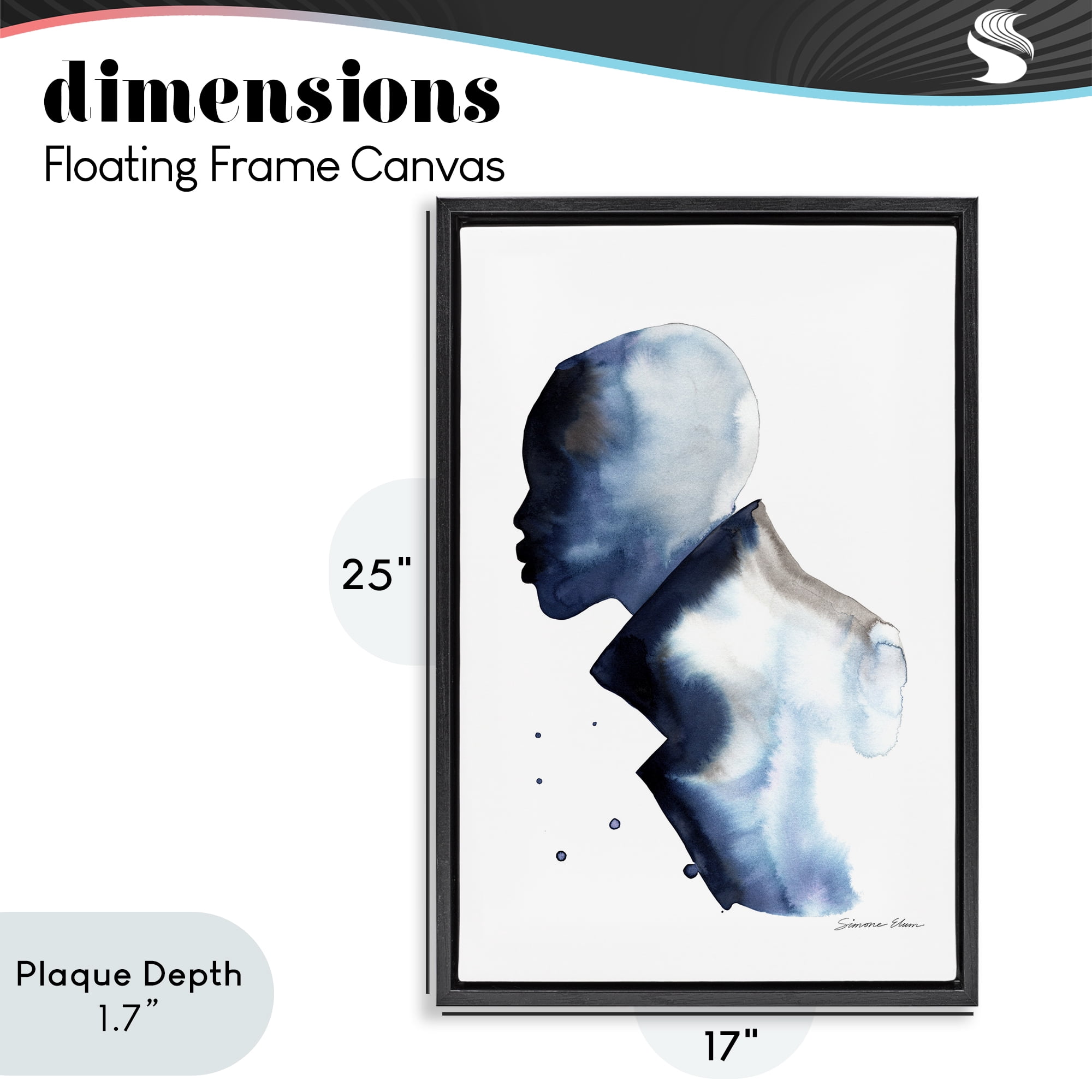 Stupell Industries Feeling Blue Portrait Silhouette Black Framed Floater Canvas Wall Art, design by Simone Elum