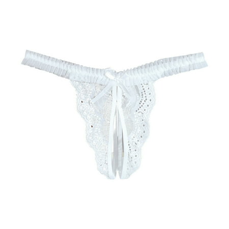 WELOIJEVBE Cheeky Crotchless Panties for Women Sheer Breathable Lace Panties With Bow Open Crotch Thongs Low Waist Lingerie Sexy Underwear