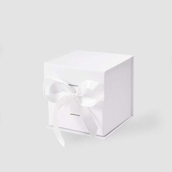 Geoto 4.72"×4.72"×4.72" Small Cube Size Luxury Candle Packaging Box, Rigid Cardboard Chocolate Packaging Boxes Wholesale(White with Ribbon)