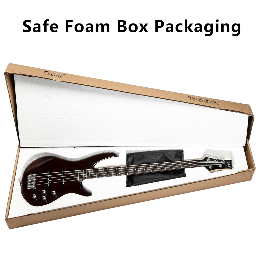 GIB Electric 5 String Bass Guitar Full Size Adjustable Bridge With Bag Strap Pick For Beginners Pros Earth Brown