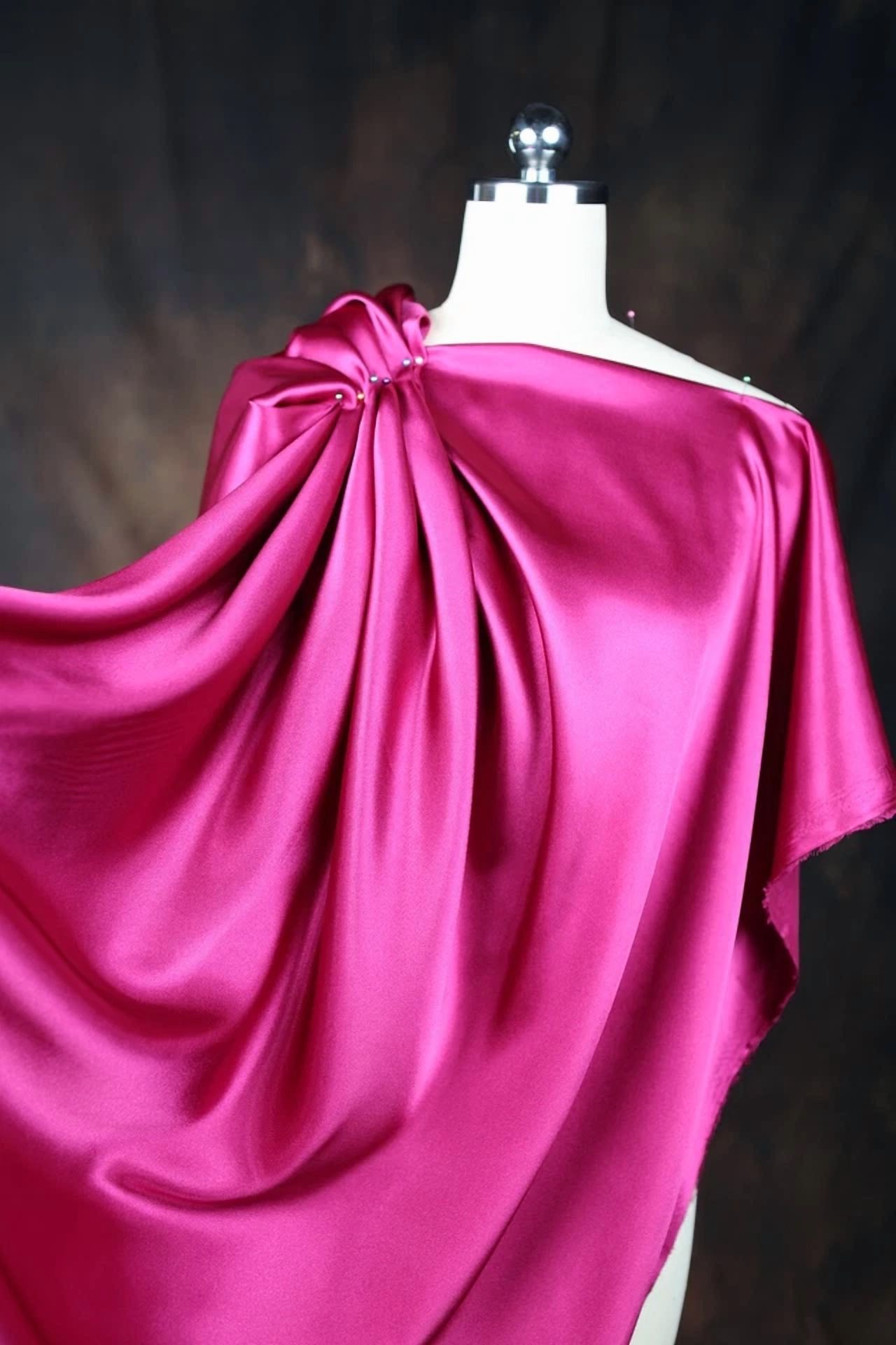 BUTTERFLY- Magenta Satin Charmeuse Fabric By The Yard 1281