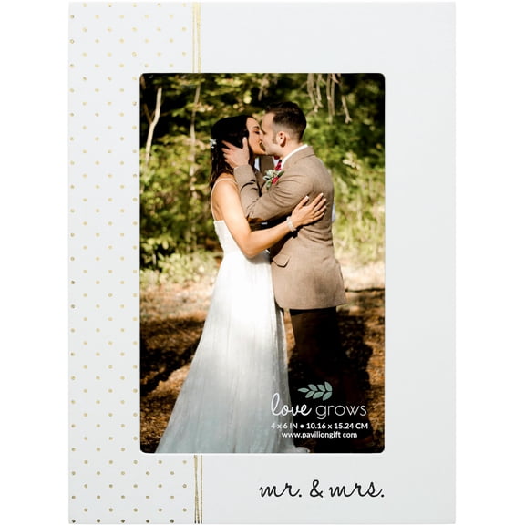 Pavilion Gift Company - Mr. & Mrs. MDF Picture Frame - Wedding Picture Frame, Anniversary Frame, Holds 4 x 6-inch Photo, 1 Count, 5.5 x 7.5 inches Overall in Size