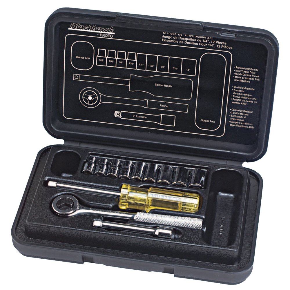 Blackhawk 12 Piece Standard Socket Sets, 1/4 in, 6 Point