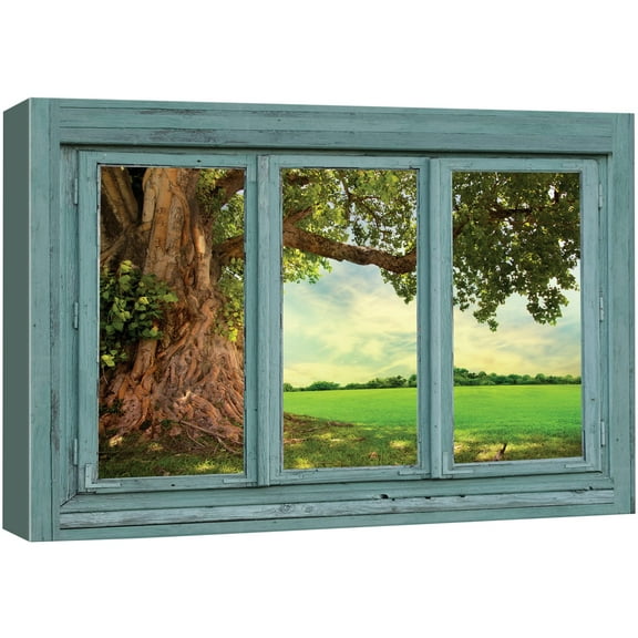 wall26 Canvas Print Wall Art Window View of Knotted Tree & Winding Roots Nature Wilderness Photography Realism Rustic Landscape Colorful Vibrant for Living Room, Bedroom, Office - 24"x36&quo