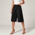 thumbnail image 5 of Qingpeng Womens Wrap Front Tie Waist Culottes High Waist Irregular Overlay Split Wide Leg Dressy Capri Pants Office Business Casual Pants, 5 of 6