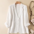 thumbnail image 2 of ITSAME Women's Linen Cotton Blazer Notched Lapel Button Open Front with Pockets Casual Fashion Suit Jacket White Size L, 2 of 6