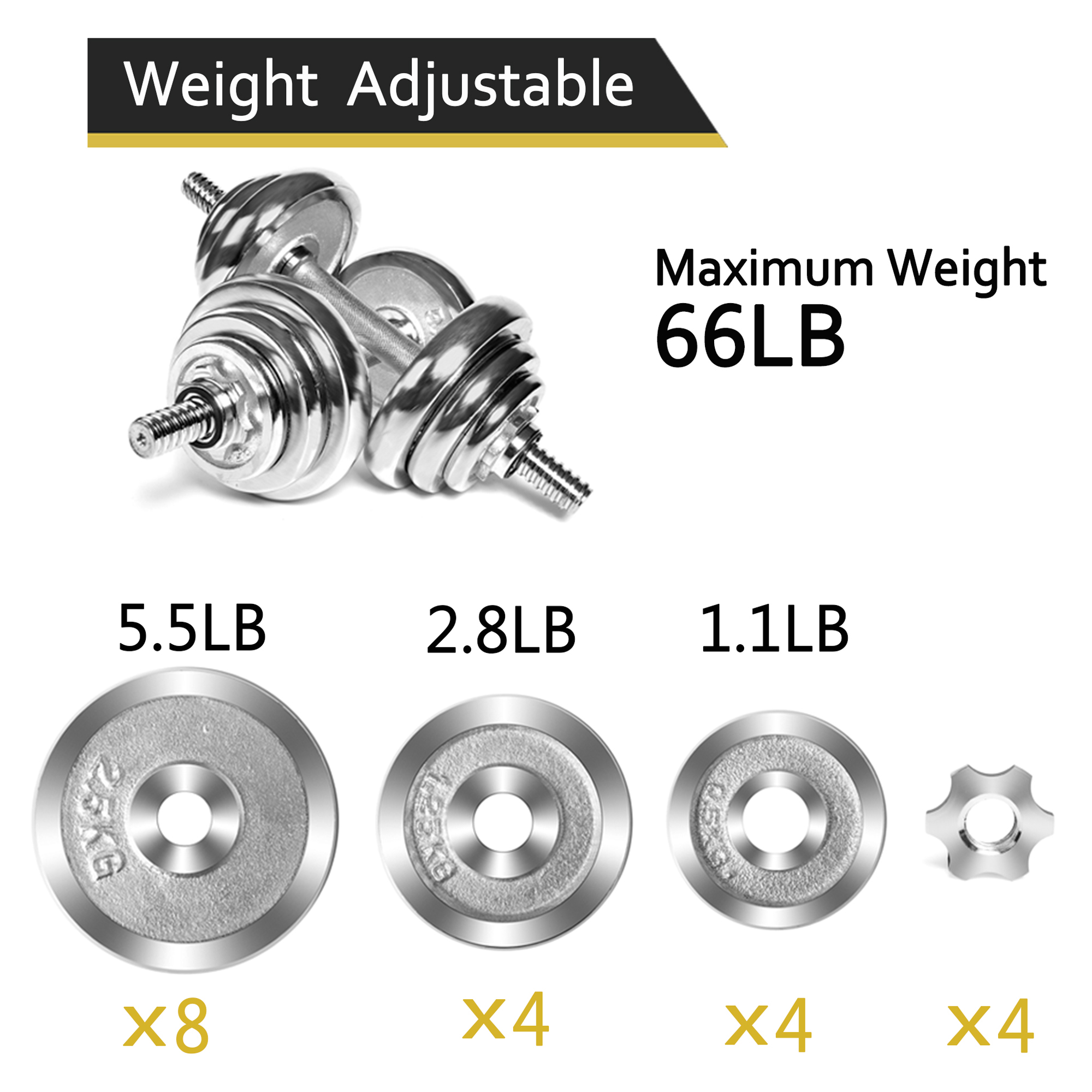 SAYFUT 66LB Dumbbell Weight Set Detachable Fitness Dumbbells Barbells Adjustable for Gym Household Exercise, Silver - image 3 of 6
