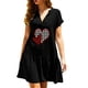 thumbnail image 1 of Puntoco Vestido De Manga Corta Con Cuello En V, Vestido De Falda Con Vuelo De Algodón Y Lino Estampado De Manga Corta Con Cuello En V De Verano Para Mujer Negro M, 1 of 5