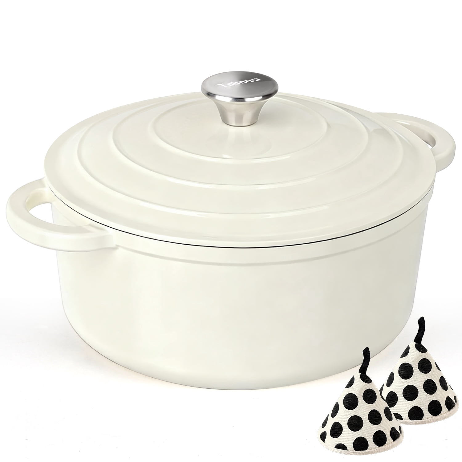 TAIMASI Enameled Cast Iron Dutch Oven, 5.5-Qt with Lid, Cream White